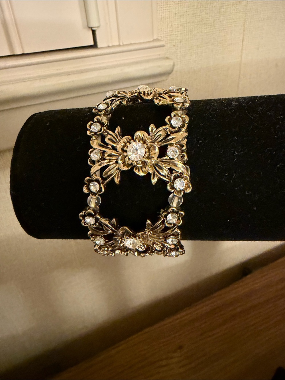Gold Floral Crystal Stretch Bracelet - Women's Jewelry
